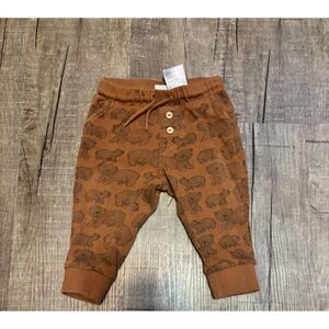 H&M Baby Jogger Pants 12M Brown Bear Print Sweatpants Adjustable Waist